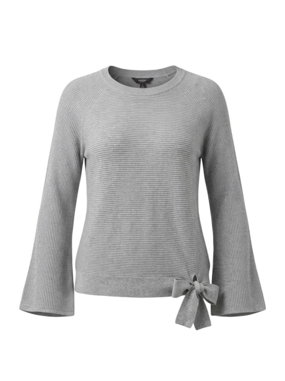 Simply Vera Vera Wang Grey Ribbed Knit Pullover Sweater Tie Front Hem Size  S